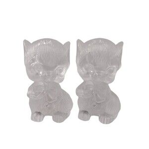 Vintage Clear Acrylic Lucite Mice Salt Pepper Shakers Set 3" Bow Tie Whiskers